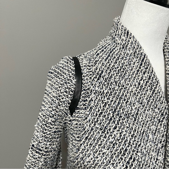 Club Monaco Jowdie Tweed Open Front Crop Jacket Leather Accent - Picture 5 of 17